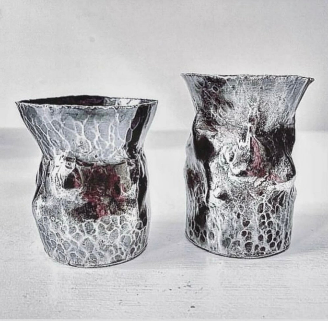 Silver Hammered Vases, keyed-seam