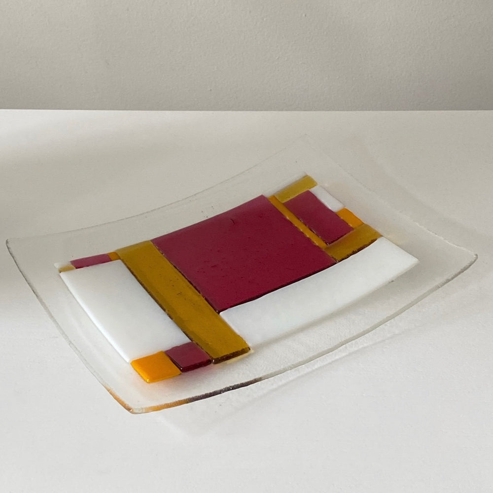 Autumn Geo Tray, large size, kiln-fused glass